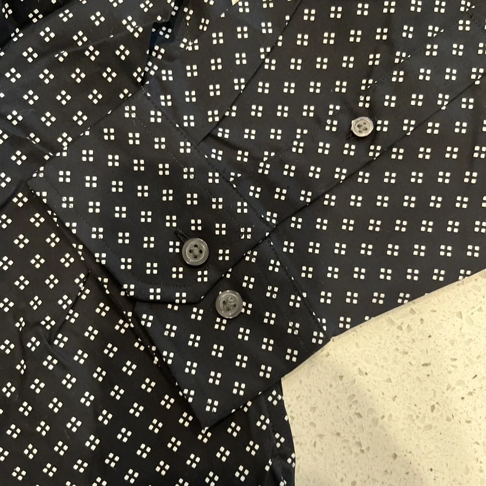 NWT - Banana Republic Men's Black Tailored Slim Fit AOP Dress Shirt Sz XL